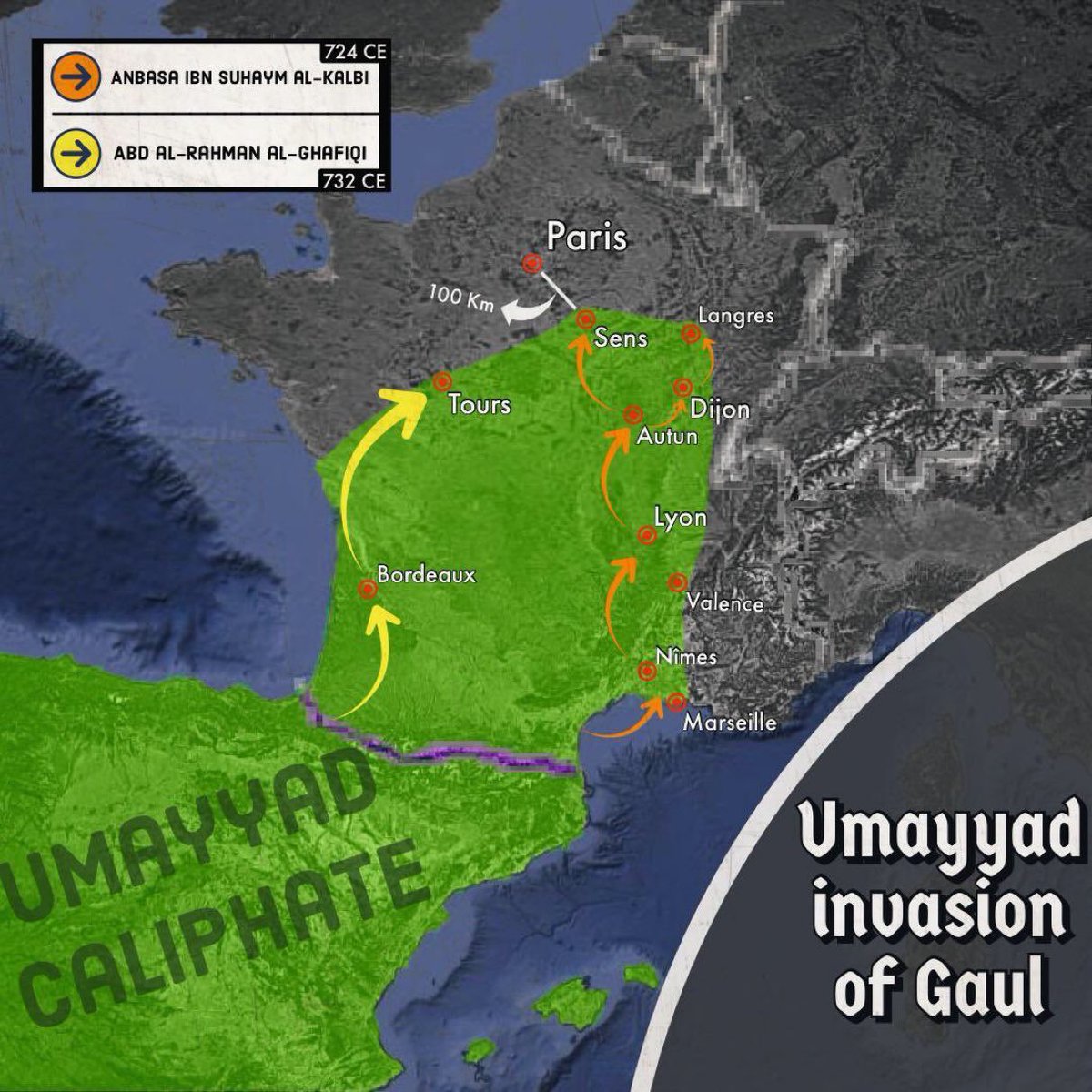 ibn_arabia's tweet photo. First, Western Europe was never a strategic priority for the Umayyad Caliphate compared to Constantinople, Central Asia, or India, largely because early medieval Europe lacked the economic and urban wealth of the East. The main Umayyad armies were deployed in the East, not Spain. Furthermore, Muslims didn't vanish from France in 732; they maintained active presence and established 'Fraxinetum' in southern France until 973.

Beyond translated medical texts forming their core university curriculum, France even established dedicated professorships for teaching Arabic to study those original works directly.
