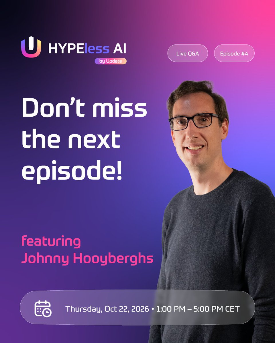 update_conf's tweet photo. Johnny Hooyberghs joins #HypelessAI for episode #4!

Less time chasing AI tools. More practical patterns for your everyday development work.

Join the Microsoft MVP and .NET architect for demos, honest conversation, and live Q&A.

📅 Oct 22 · 13:00–17:00 CEST
💻 Online + recording
👉 Tickets: https://t.co/Wy76TuVrcf

Missed our first three episodes? Explore previous episodes and get access to the recordings.

No Hype. Just practical.