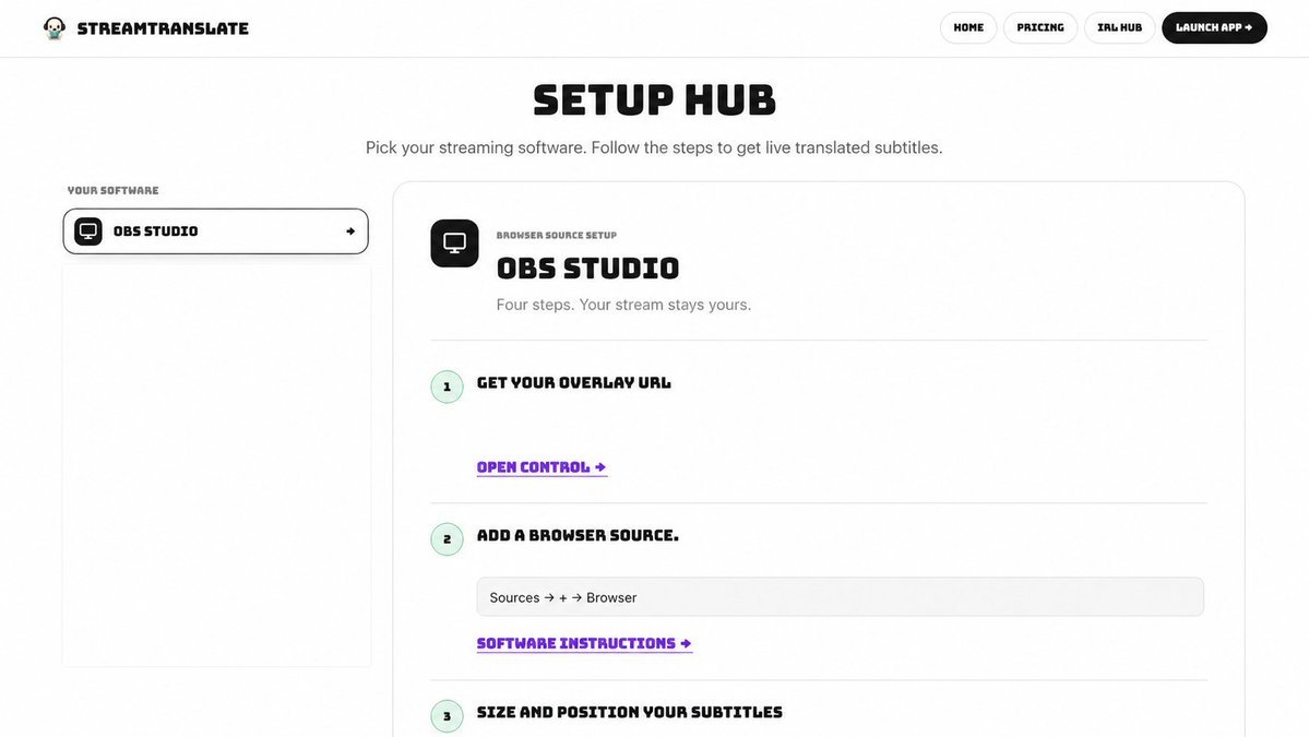 StreamTranslate's tweet photo. OBS day: take the caption overlay URL, add it as a Browser Source, and place it where you want it. I wrote it down for future me. https://t.co/yW1PLUgpBf