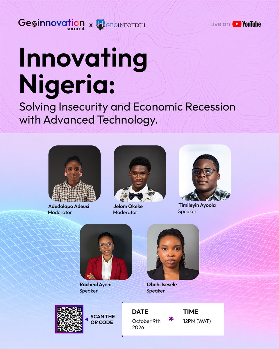 Geoinnovation_'s tweet photo. How can advanced technology help Nigeria tackle insecurity and economic challenges? 

Join us Oct. 9th at 12PM WAT, live on YouTube. 

Register: https://t.co/4q0dlWspC5 https://t.co/iYp3S2zwt0