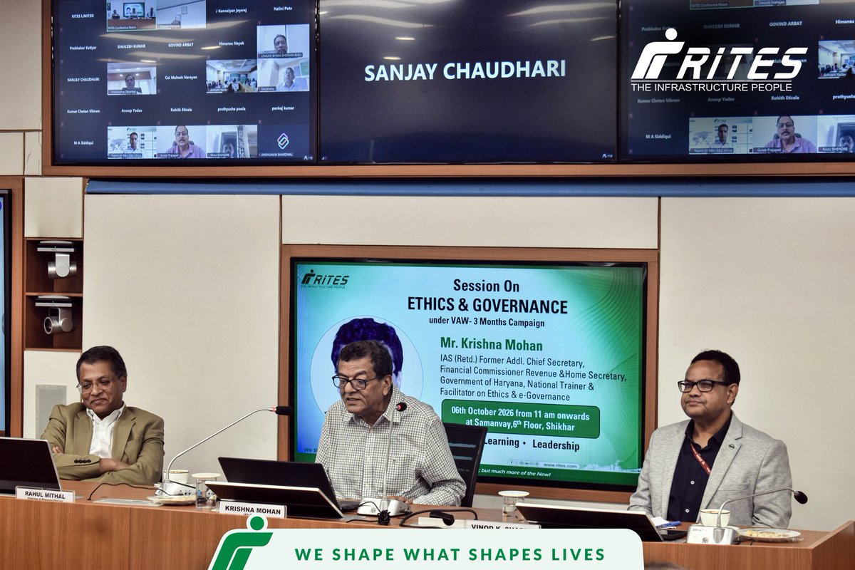 RITESLIMITED's tweet photo. Integrity powers progress.
A special session on “Ethics & e-Governance” was organised at #RITES under the #VigilanceAwarenessCampaign & Week 2026, themed ‘Probity for Prosperity’.
Guest of Honour: Shri Krishna Mohan, Retd. IAS (1977 batch, Haryana Cadre)
#ProbityForProsperity https://t.co/sL9kPtw4A4