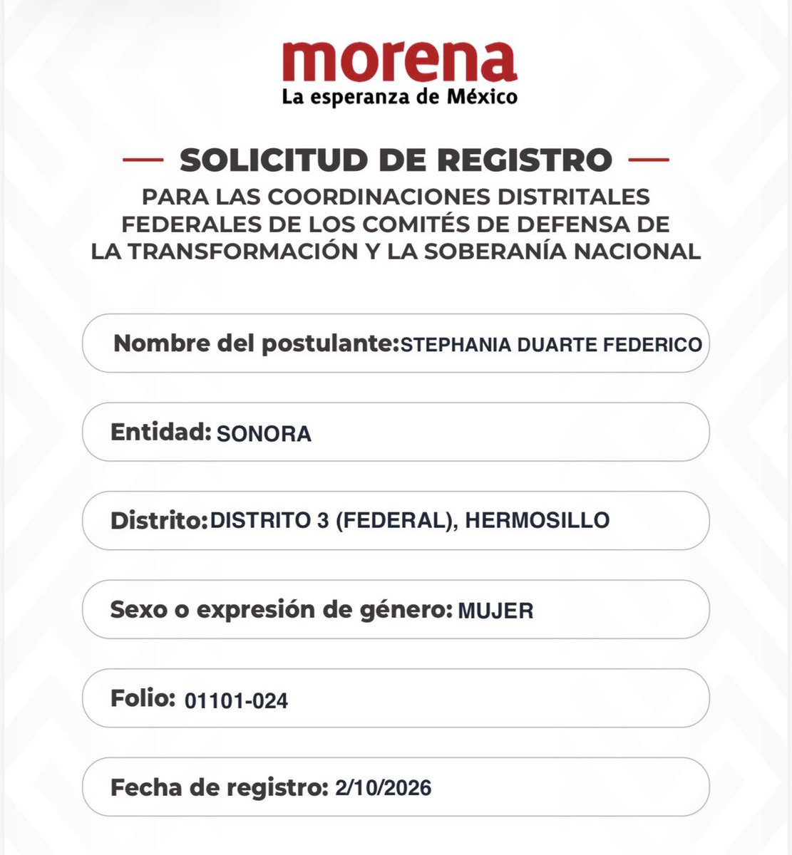 marceloCena's tweet photo. ¡RENOVACIÓN CON DIGNIDAD Y TRABAJO! 🇲🇽

El relevo generacional es una realidad. Fanny Duarte solicitó su registro para el Distrito 3 Federal de Hermosillo. De la mano de @ClaudiaShein y @AlfonsoDurazo en @MorenaenSonora. ¡Firmeza total! 💪
#FannyDuarte #RelevoGeneracional #Morena https://t.co/3MkCyhx0og