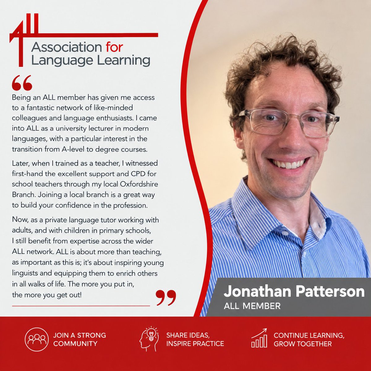 ALL4language's tweet photo. New term, new connections  
The Association for Language Learning (ALL) brings language professionals together to connect, access  resources, and learning.  

Join with BACKTOSCHOOL10: https://t.co/oiT1ORBSqK 

Read our member testimonials: https://t.co/GIIP3yUF38 https://t.co/0lgFZFWEYx