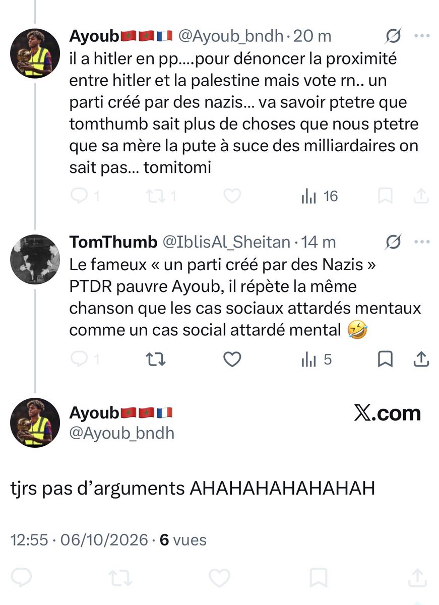 IblisAl_Sheitan's tweet photo. Le fameux « parti de nazis » PTDR 
J’adore ces cas sociaux attardés mentaux qui répètent les mêmes chansons en boucle puis après font prout quand tu leur demande d’argumenter 🤣 https://t.co/23UyrhVkyC