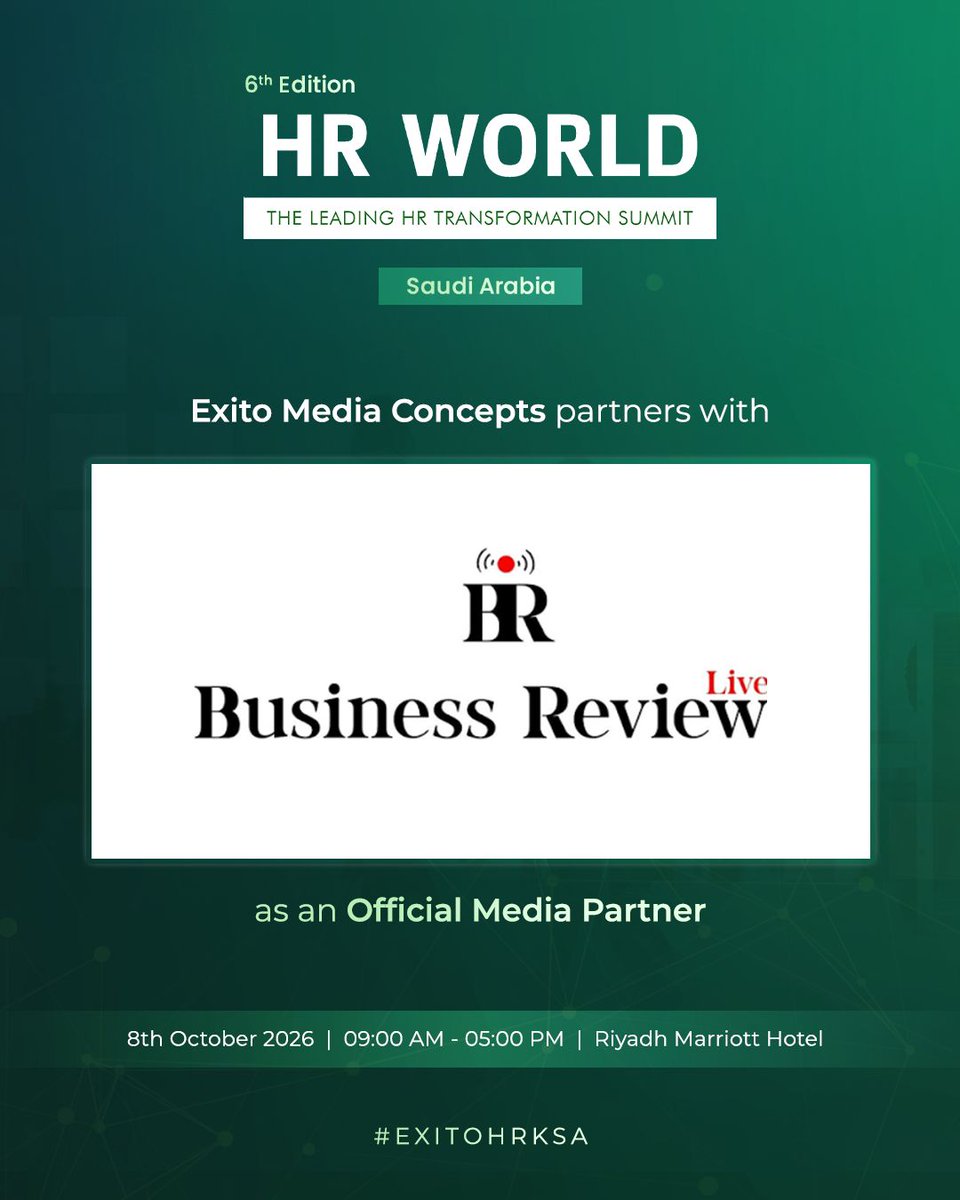 businessreviewL's tweet photo. Exito Media Concepts Announces the 6th Edition of the HR World Summit KSA
Read more :- https://t.co/0uByi0SmCk
#AIinHR #EmployeeWellbeing #HRLeadership #HRWorldSummit #WorkforceTransformation https://t.co/gK7FcH72qJ