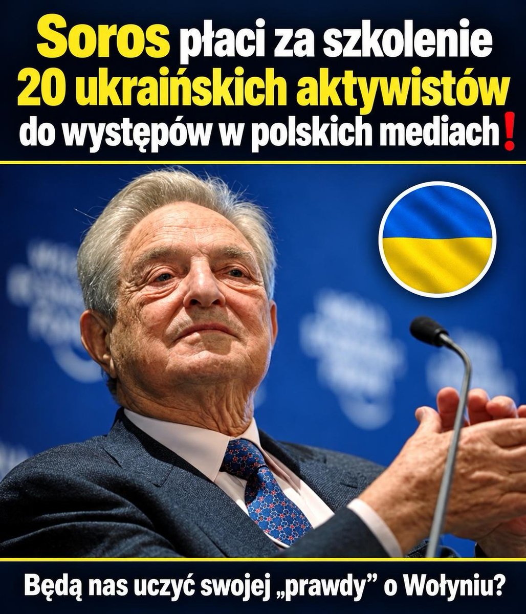 PUsiadek's tweet photo. ⁨Soros płaci za szkolenie 20 ukraińskich aktywistów do występów w polskich mediach❗

Będą nas uczyć swojej „prawdy” o Wołyniu?

Projekt nazywa się "Mosty Ukrainy". Prowadzi go ukraińska inicjatywa "Hołka" razem z zarejestrowaną w Warszawie Fundacją Alians Młodzieży Ukraińskiej "24 sierpnia".

Założeniem projektu ma być śieć co najmniej 20 ukraińskich aktywistów w Polsce. Szkolenia z polskiego kontekstu społeczno-politycznego. Przygotowanie do wystąpień w mediach. Mentoring. Kampania rzecznictwa.

I element kluczowy. Wspólny analityczny "message box" dotyczący bezpieczeństwa, eurointegracji, wspólnej historii oraz przeciwdziałania propagandzie i dezinformacji.

Message box to w żargonie marketingu politycznego zestaw gotowych komunikatów. Lista tez do powtarzania w każdej rozmowie.

Innymi słowy: będą nas uczyć swojej wizji rzezi wołyńskiej czy promować akcesję Ukrainy w UE

Teraz pieniądze.

Finansowanie potwierdza Międzynarodowy Fundusz "Odrodzenie", część sieci Open Society Foundations założonej przez George'a Sorosa. W wynikach konkursu "Mosty solidarności z Ukrainą" z czerwca 2026 roku fundusz wskazał wsparcie dla projektu Hołki, opisanego jako wzmocnienie podmiotowości i zdolności rzeczniczych ukraińskich społeczności w Polsce.

Wcześniejszy etap projektu działał bez darczyńców, jako zwykła platforma informacyjna. Pieniądze pojawiły się przy budowie sieci rzeczników.

Teraz polski partner.

Fundacja Alians Młodzieży Ukraińskiej działa w Warszawie od września 2025 roku, przy alei Solidarności. Prezesem jest Artur Koldomasov. W celach statutowych wpisano promowanie interesów ukraińskiej młodzieży poprzez wektor dyplomacji młodzieżowej oraz wzmacnianie roli Ukraińców w aktywizmie europejskim.

Ta sama fundacja prowadzi projekt "Obserwatorium nienawiści", monitorujący polskojęzyczne wypowiedzi uznane za wrogie wobec Ukraińców.

Zbierzmy to razem.

Zagraniczny fundusz finansuje przygotowanie dwudziestu osób do mówienia jednym głosem w polskich mediach, z gotowym zestawem tez o historii i bezpieczeństwie.

Były szef ukraińskiej dyplomacji Dmytro Kułeba wzywał rodaków za granicą, by weszli do polityki i zajmowali wpływowe stanowiska, żeby rządy tych państw nie mogły działać wbrew interesom Ukrainy.

To jest realizacja tego postulatu, tylko w wersji medialnej.

Musimy zakazać obcego finansowania upolitycznionych NGO’sów w naszym kraju!⁩