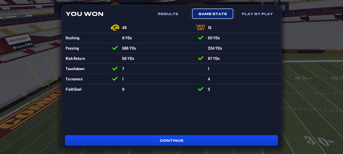 donaldtoddw's tweet photo. NFL record passing game with 585 yards from @matt_stafford9 & the @RamsNFL! @NFL @EAMaddenMobile #LARams #NFL #MattStafford #Madden27 https://t.co/qzXkJvxmMV