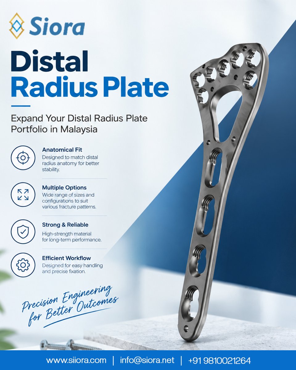 siorasurgicals's tweet photo. Siora #DistalRadiusPlate — engineered for precision fixation and reliable performance in distal radius fracture management.
Visit Us:- https://t.co/PMDGtNxRmz
#Siora #DistalRadius #WristFracture #OrthopedicImplants #OrthopedicDevices #Malaysia #MalaysiaHealthcare #TraumaCare https://t.co/qyIMupEOzp