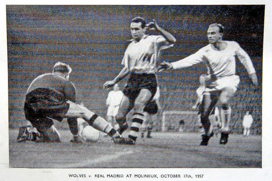 _AlwaysWolves's tweet photo. ON THIS DAY...17 October 1957.

Molineux.
55,000 supporters.
Real Madrid, the reigning Spanish and European champions, had arrived in Wolverhampton.

And Wolves won.
Wolves 3-2 Real Madrid.

Stan Cullis in the dugout.
Peter Broadbent, Jimmy Murray and Dennis Wilshaw on the scoresheet.
Molineux under the floodlights.

One of the greatest nights in Wolves history.

Which great Molineux night would you most like to have witnessed?
#wwfc