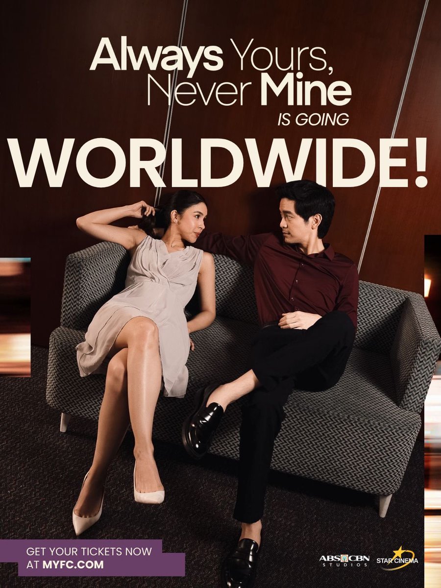 StarCinema's tweet photo. Always Yours, Never Mine is going WORLDWIDE! 💫

✨NOW SHOWING in the Philippines in over 240 cinemas!
✨In UAE, Qatar, and Bahrain cinemas October 22
✨In Australia and New Zealand cinemas October 22
✨In US, Canada, and Guam cinemas October 23
✨In UK and Austria cinemas October 31
✨In Paris, Italy, and France cinemas November 1

#AlwaysYoursNeverMine — a film by Cathy Garcia-Sampana starring Joshua Garcia and Julia Barretto. 🌙