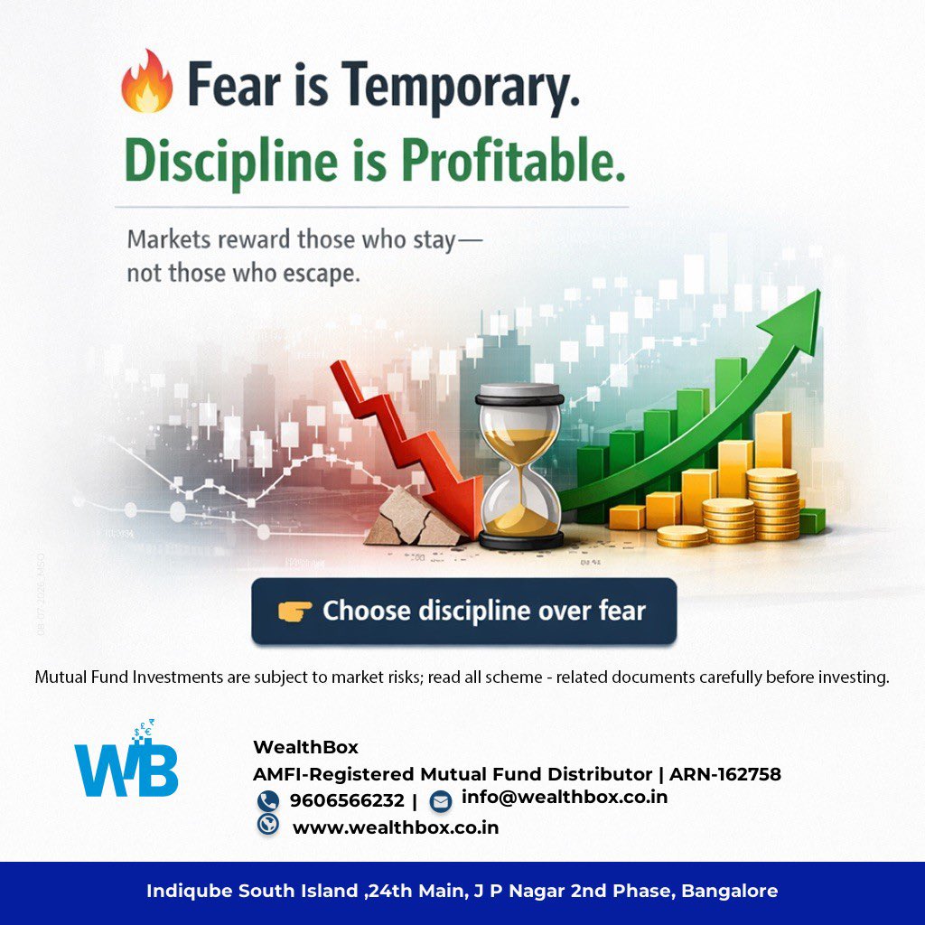 WealthBox_Off's tweet photo. Fear is temporary. Discipline is profitable. 🔥

Markets reward those who stay, not those who escape.

👉 Choose discipline over fear. Keep your SIP going.

#MarketVolatility #SIP #MutualFunds #Investments #WealthBox #StayInvested https://t.co/CJHFEnLJDz