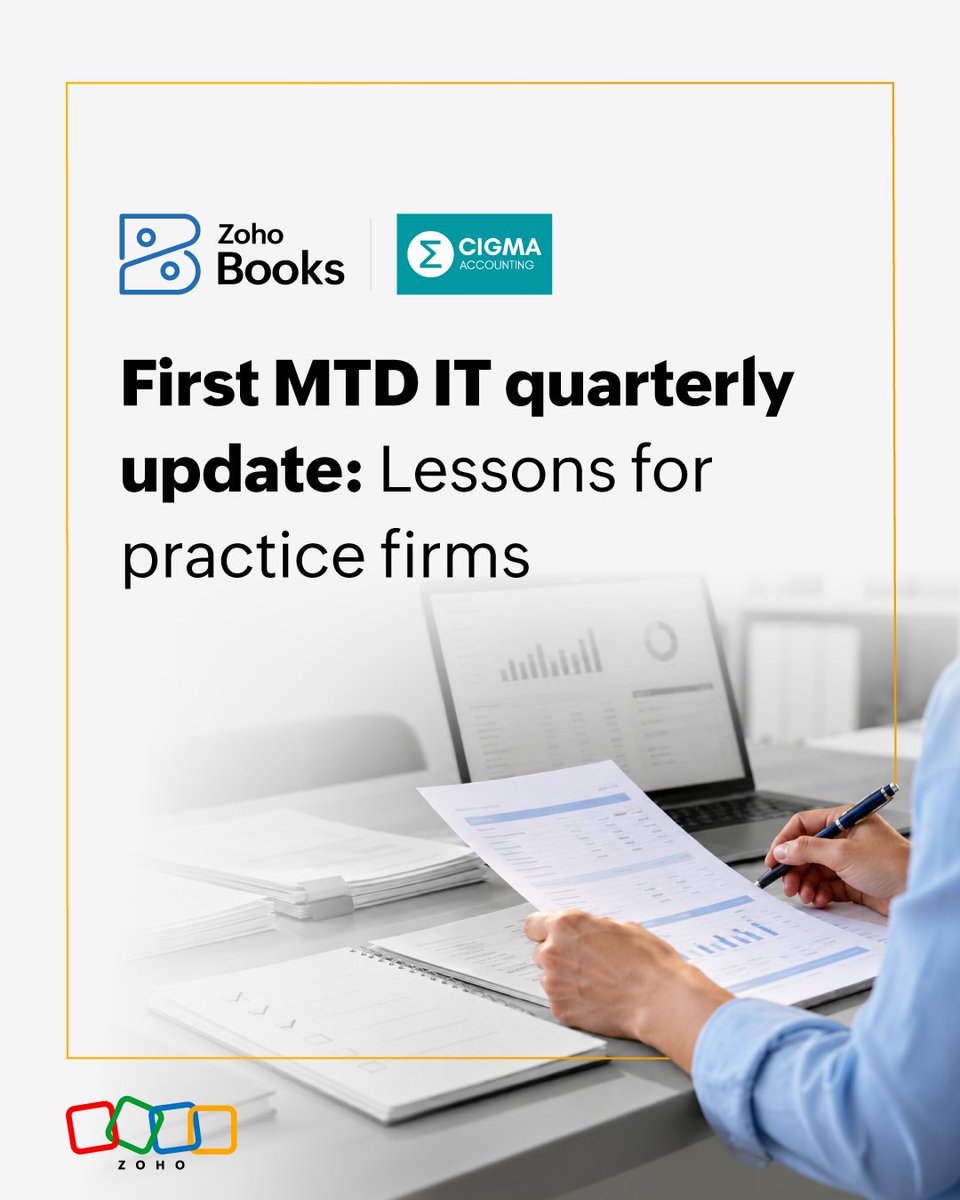 ZohoBooks's tweet photo. The first MTD for Income Tax quarterly update was more than a filing deadline for accounting firms in the UK.
So, what did accounting firms learn from the experience? 
We sat down with Aitch Sheikh, CEO and Founder of CIGMA Accounting LTD, UK, and a  Zoho partner to understand how his practice firm prepared for quarterly updates, what was successful, what was challenging, and what they would do differently next time. 

Aitch shares 5 lessons from his experience for practice firms who are managing MTD for Income Tax clients or planning to in the future.
#MTDforIncomeTax #quarterlyupdates #accounting #bookkeeping 

Read the article here: https://t.co/uWrTLOyMiB