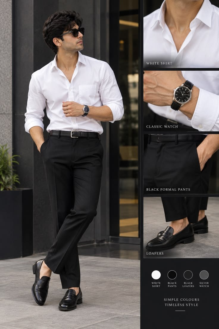 manly_talks's tweet photo. 12 SHIRT &amp; TROUSER COMBINATIONS EVERY MAN SHOULD TRY.

1. White Shirt + Black Trousers. https://t.co/bT978lanDO