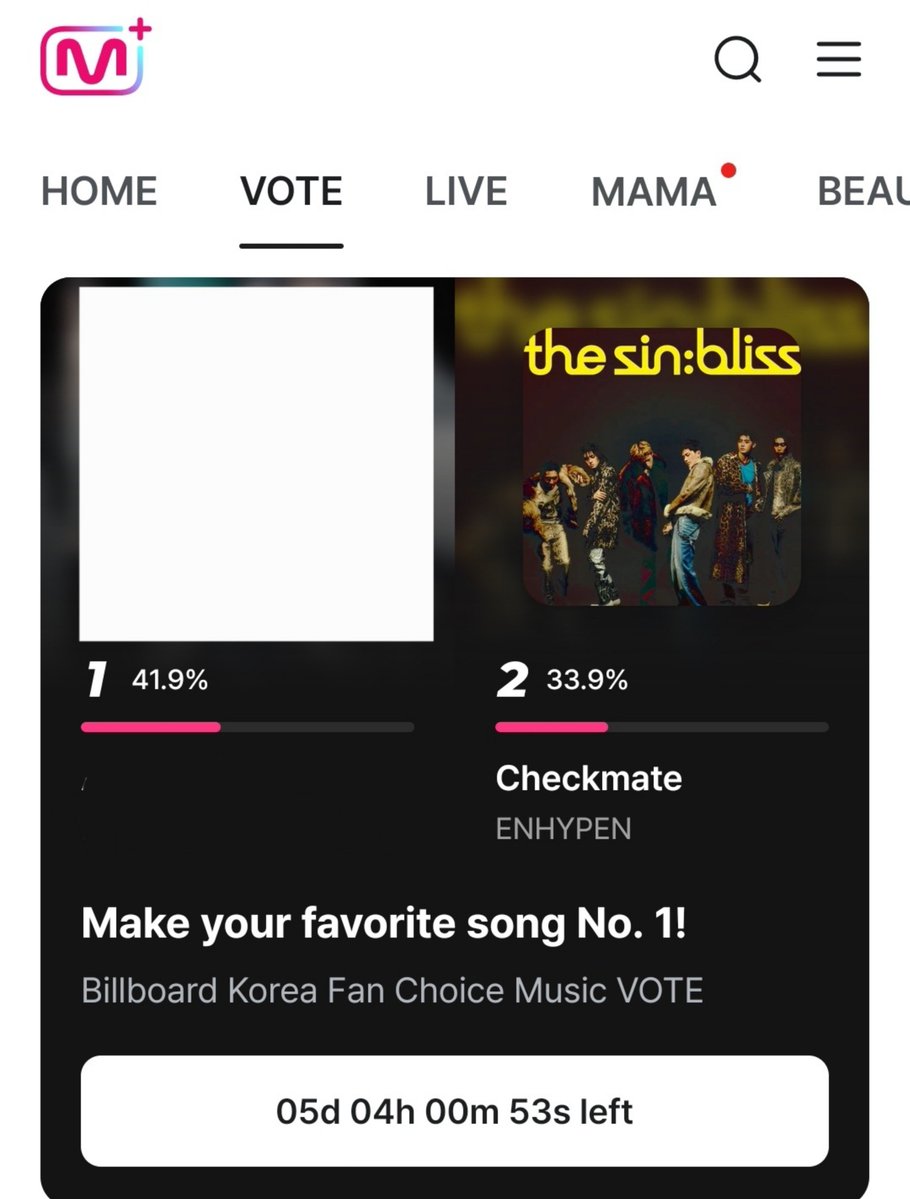 About___Enhypen's tweet photo. Checkmate is nominated on Billboard Korea x Mnet Plus Fans Choice

This will be the LAST WEEK we can freely vote before MAMA starts. Let's get one more win for Enhypen!

-10 votes per account
-4 hours till today's session ends https://t.co/K4bQy6OHHV