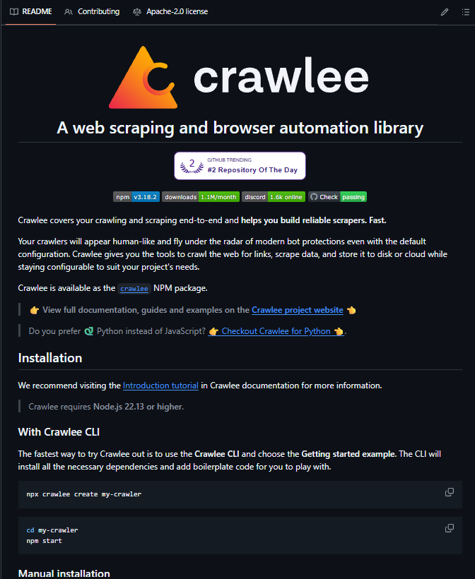 RodmanAi's tweet photo. 10 GITHUB REPOS TO BUILD SERIOUS WEB SCRAPING WORKFLOWS

Need to collect, parse, or transform web data?

These open-source projects are worth knowing:

1. Crawlee
Build scalable crawlers with browser automation, retries, proxies, and queues.
https://t.co/5HaahD6Hrz

2. Scrapy
A powerful framework for building fast, scalable web crawlers.
https://t.co/gNCZqRk7Co

3. Playwright
Automate real browsers and handle JavaScript-heavy websites.
https://t.co/whQoeZfBdR

4. Beautiful Soup
A simple way to parse HTML and extract useful data.
https://t.co/TpJc0mpuVl

5. Firecrawl
Turn websites into clean, AI-ready content.
https://t.co/gnCjadxnpn

6. Crawl4AI
Convert websites into structured data for LLM and RAG workflows.
https://t.co/1xiUtQ4Vo7

7. ScrapeGraphAI
Use natural language to define what data you want to extract.
https://t.co/1f2l0H4uDL

8. Colly
A fast and lightweight web scraping framework for Go.
https://t.co/6GqXcEi43t

9. trafilatura
Extract clean text and metadata from web pages.
https://t.co/t0xkeC9rTI

10. Newspaper4k
Extract article content, metadata, and related information automatically.
https://t.co/WIpPjRFHTH

All open source.

The web is full of useful data.
These repos help you turn it into something you can actually use.

Save this list.