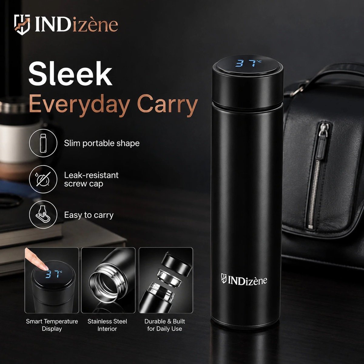 INDizene's tweet photo. Smart hydration, made sleek.

INDizène LED Temperature Display Stainless Steel Insulated Bottle, 500 ml, Black. Built for office, travel, gym and everyday carry.

Explore more INDizène products on our website and shop via Flipkart.

#INDizene #SmartBottle #Flipkart https://t.co/u80qU2Y8Kw