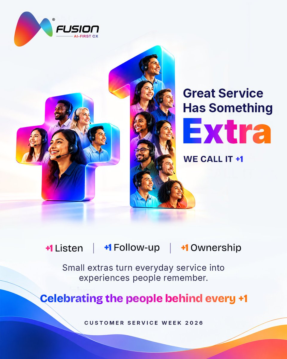 fusion_cx's tweet photo. Good service meets expectations. Great service adds something extra. ๐
This Customer Service Week, we celebrate our #FusionCX teams who listen closer, take ownership, and go the extra mile for customers each day.
Happy Customer Service Week 2026!
#CustomerServiceWeek #CSWeek https://t.co/Q0XCbz01kL