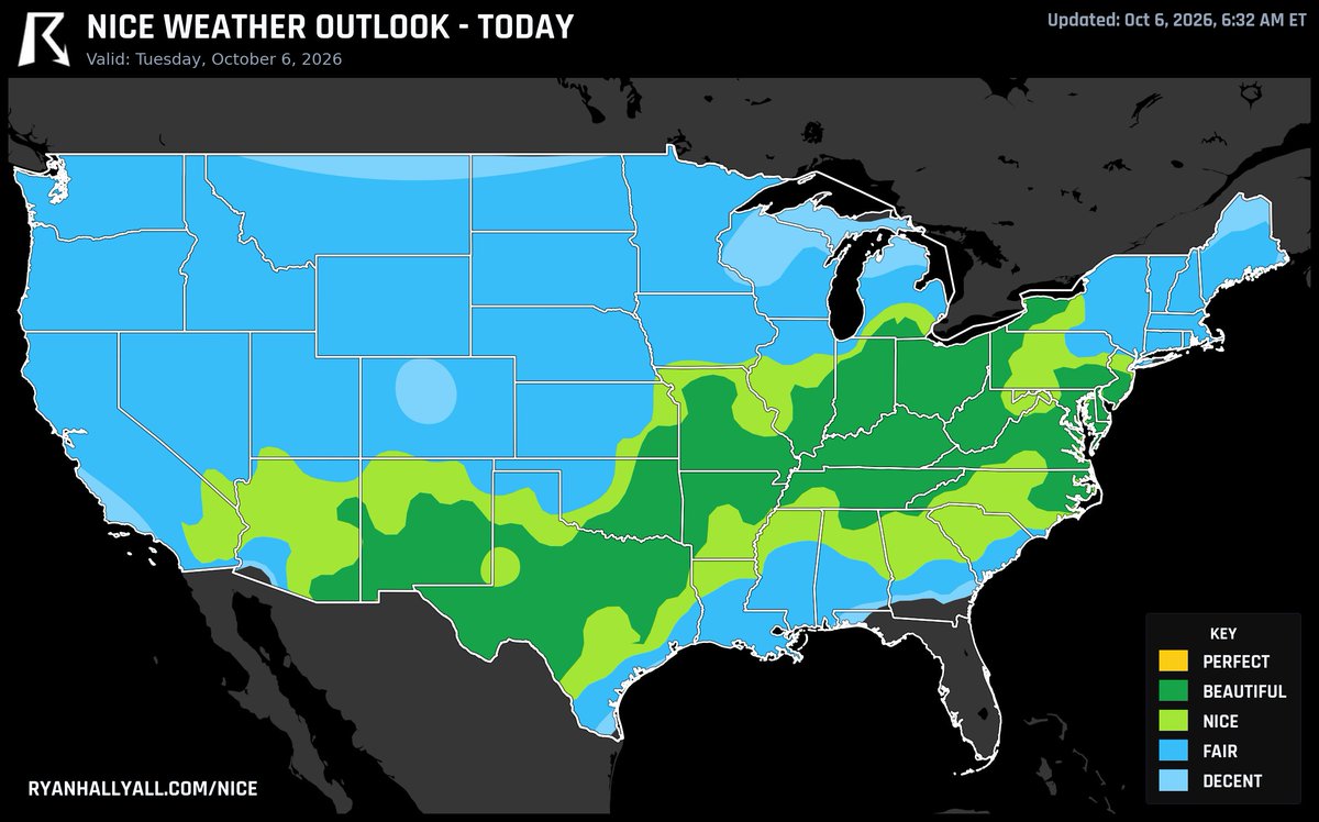 ryanhallyall's tweet photo. The nicest weather in the USA today will be in and around Tucson, AZ, Dallas, TX, and Toms River, NJ. https://t.co/mL4rfcmaKQ