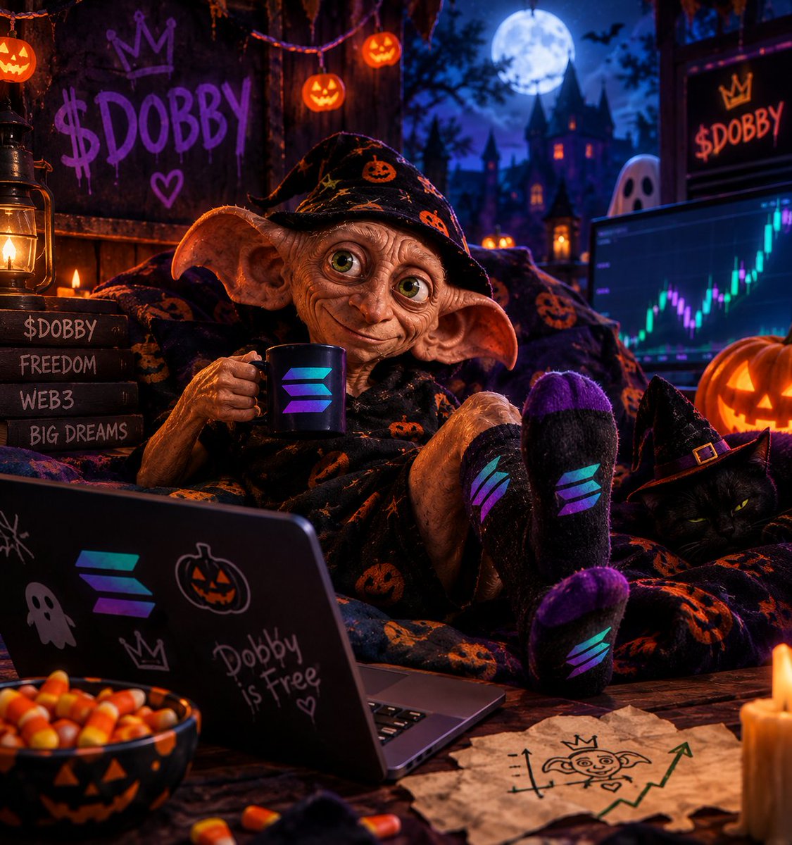 DiamondRaider24's tweet photo. Dobby got his socks, his bag, and his Halloween spirit ๐ป๐
Now whoโs brave enough to steal the loot? ๐งฆ๐ฐ
#DobbyHalloween2026 #DobbyIsFree #InSocksWeTrust $DOBBY https://t.co/TsqcMQOCR2