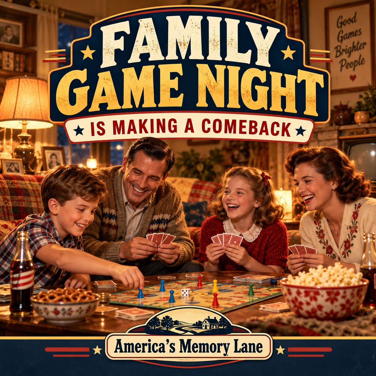 AmericasMemLane's tweet photo. Remember when family game night meant everyone around the kitchen table, a deck of cards, a board game, a bowl of snacks, and absolutely no phones?

Well, family game night is making a surprising comeback in 2026.

Maybe people are craving a little less screen time, a little more conversation, and the kind of simple fun we used to take for granted.

Our newest America’s Memory Lane Short looks at why families are rediscovering this old-fashioned tradition.

What game did your family play the most: Monopoly, Yahtzee, Scrabble, cards, or something else?

Visit America’s Memory Lane:
https://t.co/B9ED0bRBCX