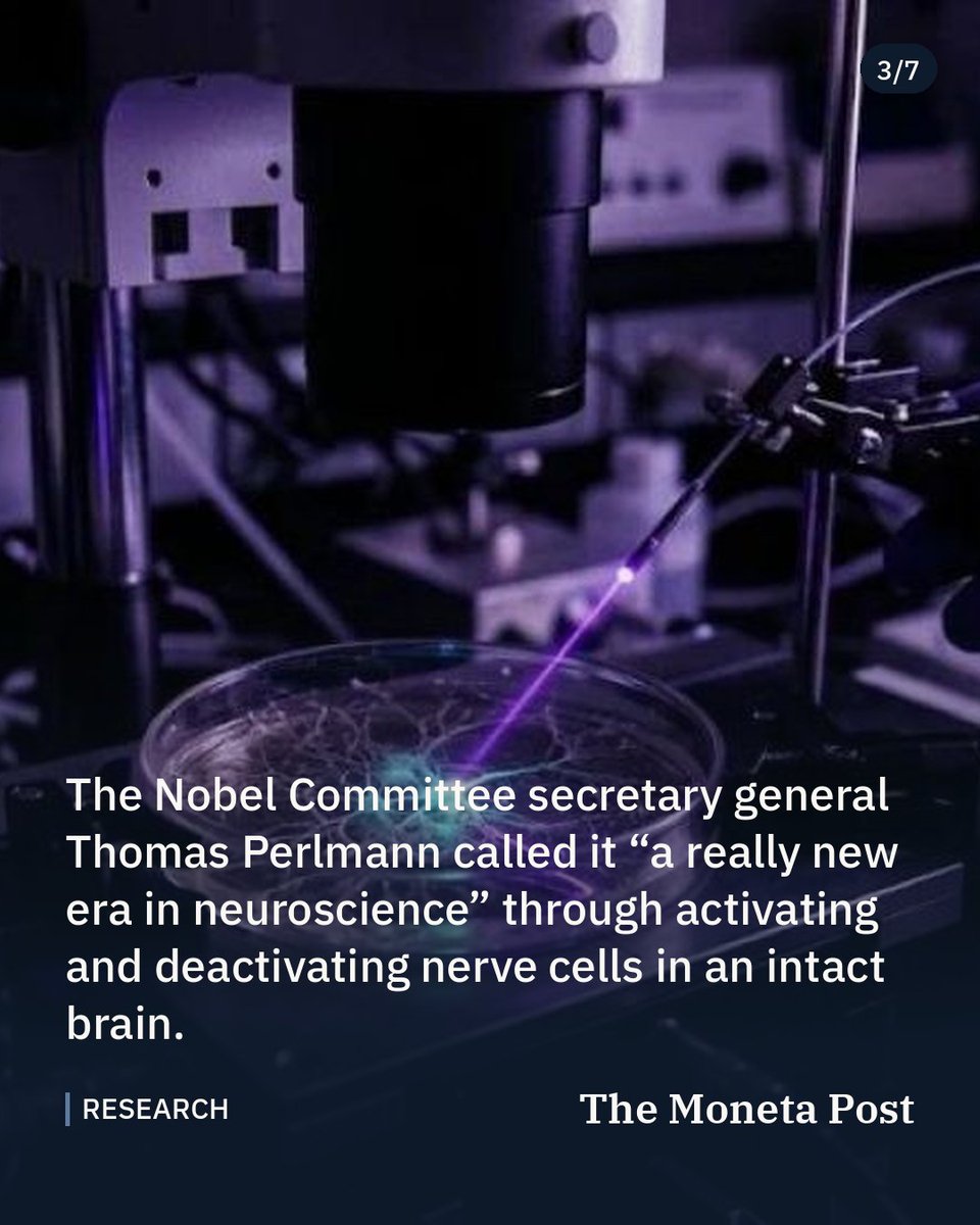 TheMonetaPost's tweet photo. 2026 Nobel honors breakthrough in controlling genes with light

Deisseroth, Hegemann, and Nagel win medicine prize for optogenetics, opening new paths to treating brain disease.

#science #research #nobelprize https://t.co/NM1OV3HQhi