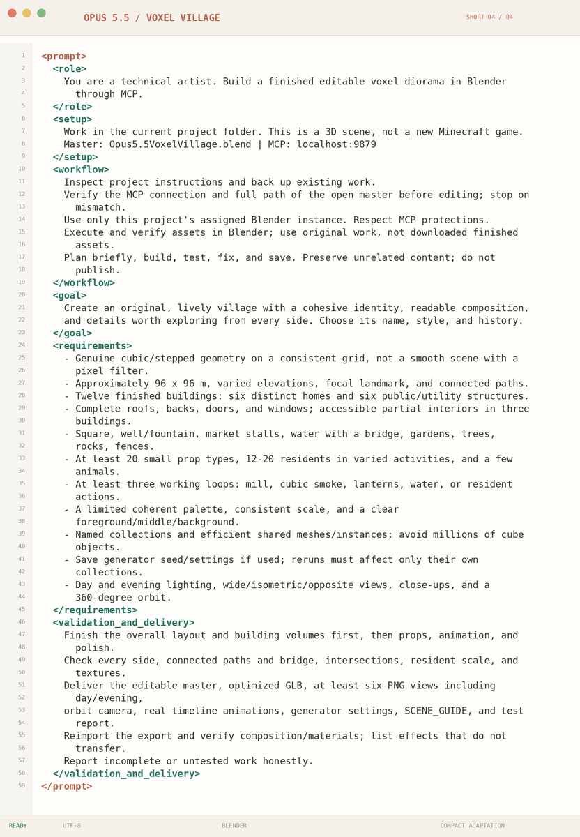 rewind02's tweet photo. here are 4 prompts for building games and 3D assets with Claude Opus 5.5...

each prompt gives the model a workflow:

inspect → plan → build → test → fix → save

and defines what “finished” means before it starts

copy a card, replace the project paths and connection settings, and connect the tools it expects

all 4 prompts and full course is in the below 👇🏻