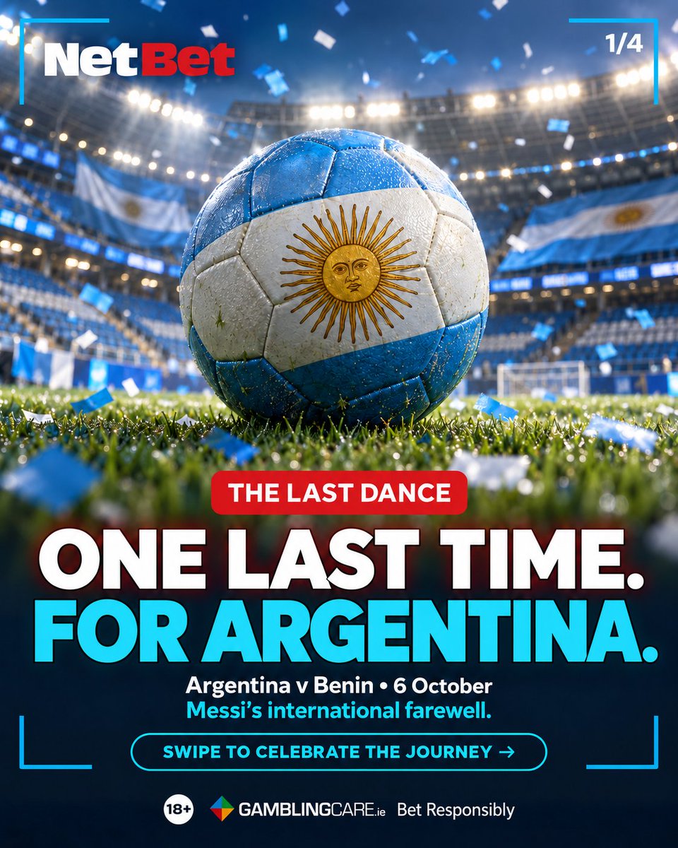 NetBet_IRL's tweet photo. Lionel Messi. Argentina. One last dance. 🇦🇷

So many memories in sky blue and white.

Swipe to celebrate the journey 👉 Which Messi moment will you never forget? Tell us below 👇

#Messi #Argentina #ArgentinaFootball #FootballMemories #NetBet https://t.co/osFczntZnQ