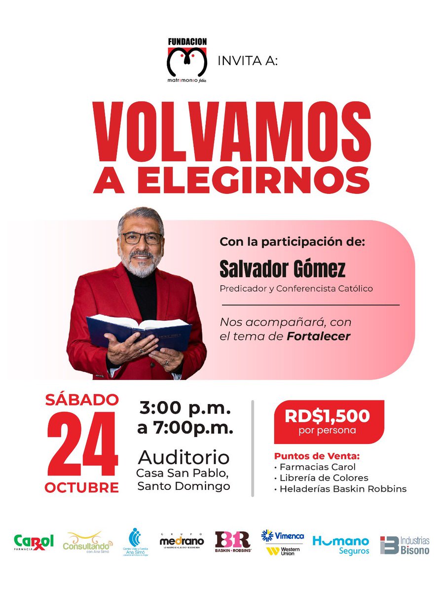 MovMatrimfeliz's tweet photo. Boletas disponibles en:
Farmacia Carol 
Churchill con Gustavo 
Downtown Center 
Agora Mall 
Galería 360 
Villa Mella 
Naco 
Hípica 
Jumbo San Isidro 
Rómulo Betancourt 
Rómulo 341 
Arroyo Hondo

Heladería Baskin Robbins
Librería de Colores https://t.co/Ik3nAeb8oK