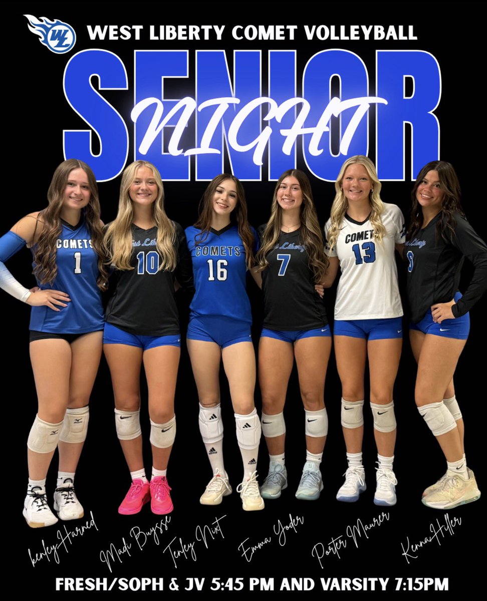 WLCometVB's tweet photo. Game Day in West Lib!🖤💙🤍

🆚 wilton
🏐4:00-5:20 Junior High
🏐5:45-6:45 Fresh/Soph and JV
🏐7:15 Varsity

We will recognize our 6 seniors at before varsity warm-ups! 💐

Let’s Pack the Gym Comet Nation! https://t.co/5zoMp5oNN8