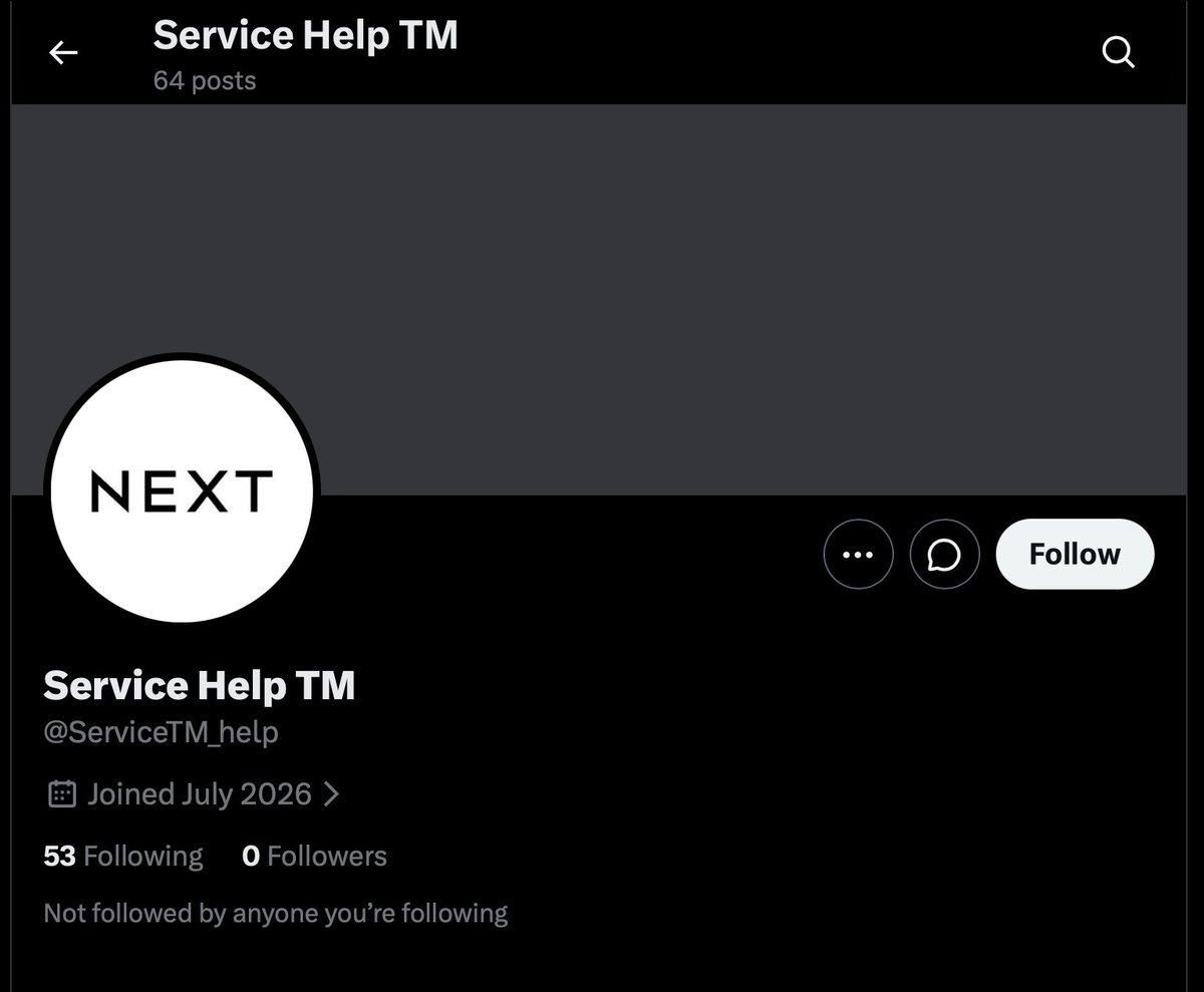 Jackson1Terry's tweet photo. @sarmackie965 @nextofficial You've probably already spotted it, but the Next Service Help TM profile is yet another spam bot.  They really are the lowest of the low. https://t.co/lJ54Ho1me4