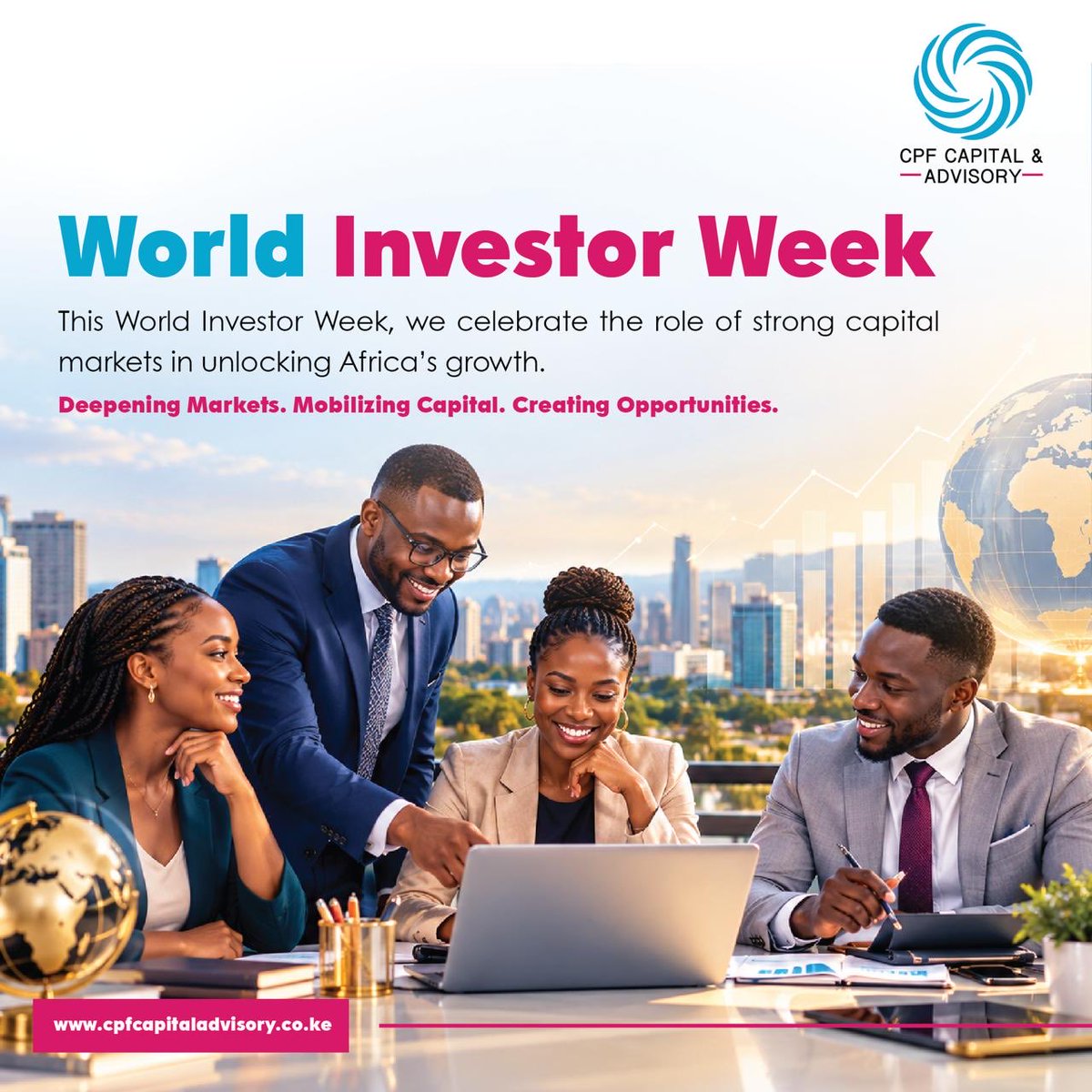 CPFcapital's tweet photo. This World Investor Week, we celebrate the role of strong capital markets in unlocking Africa’s growth.

Deepening Markets. Mobilising Capital. Creating Opportunity.

#WorldInvestorWeek  #CapitalMarkets 

@CPFKenya https://t.co/m7s4B27yvs