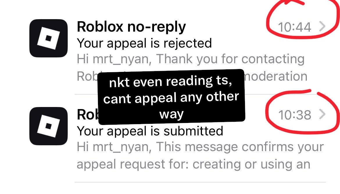 ebsx_'s tweet photo. Enforcement bans give you 2 tries to appeal and they’re denied with AI. I have a shit ton of proof the account doesn’t belong to me but I guess Roblox is too bothered about wanting to LOOK like they’re banning bad people when in reality it’s just innocent people https://t.co/Hu3Qjlspsn