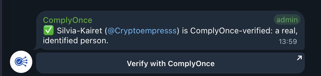 Cryptoempressf's tweet photo. Guys we did it and it's working! Not live yet, but we have built a solution to tackle all the communities (like @telegram for example) dealing with fake accounts, bots and scams. By using @ComplyOnce solution, admins can soon verify the community members without the user exposing their personal info or data. 

I'M SO EXCITEEEED! A new era begins 😍

Reach out to me in DM if you need to secure your community from endless fake accounts. First communities get the solution for free!

#telegram #communityproof #web3 #verification #complyonce