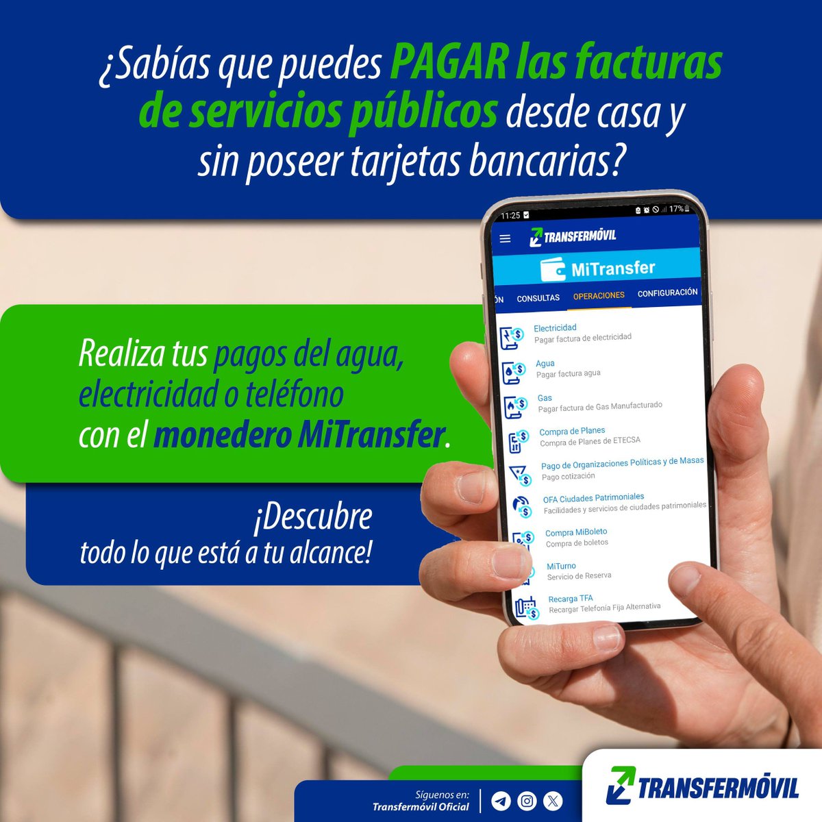 transfermovilcu's tweet photo. Realiza cómodamente tus pagos de servicios públicos con el monedero MiTransfer. 📲🧾
¡Todo sin necesidad de poseer tarjetas bancarias! ✨ https://t.co/d2MnkDj2BN