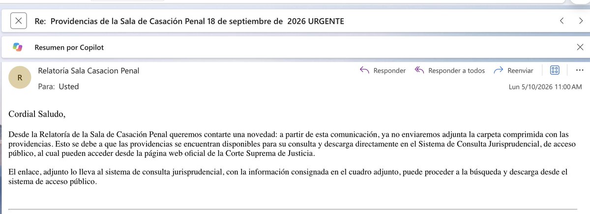 alfesac's tweet photo. Lamento que la Relatoría Penal de la @CorteSupremaJ haya dejado de enviar por correo la carpeta semanal con sus providencias y la sustituya por la consulta y descarga individual en el sistema.
Esa carpeta facilitaba enormemente el estudio, clasificación y procesamiento de la jurisprudencia, incluso mediante herramientas de IA, y contribuía a su difusión.
La tecnología debe facilitar el acceso a la jurisprudencia, no hacerlo más complejo.
Ojalá la H. Corte reconsidere la medida. Si están de acuerdo, los invito a darle RT para apoyar esta solicitud.