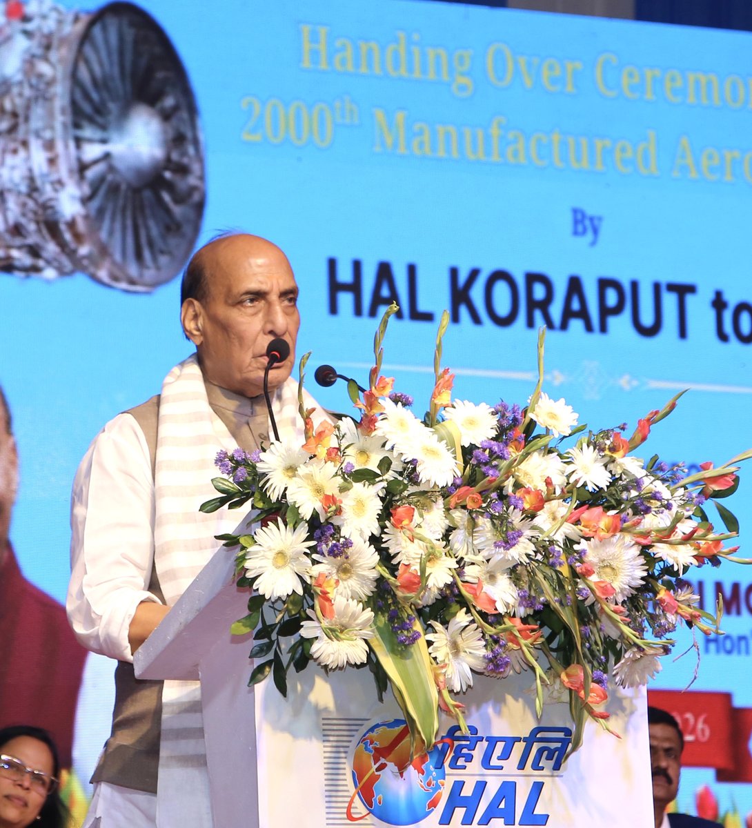 SpokespersonMoD's tweet photo. Raksha Mantri Shri @rajnathsingh  witnessed HAL Koraput’s delivery of its 2,000th aero-engine and announced a second production line for Shakti engines on October 06, 2026. He called for strengthening indigenous propulsion capabilities in design, development, testing, manufacturing and MRO. He highlighted the milestone as a significant achievement in India’s aerospace journey and called for building a strong indigenous aerospace propulsion ecosystem involving MSMEs, start-ups, industry, academia and research institutions.

@MohanMOdisha 
@CMO_Odisha