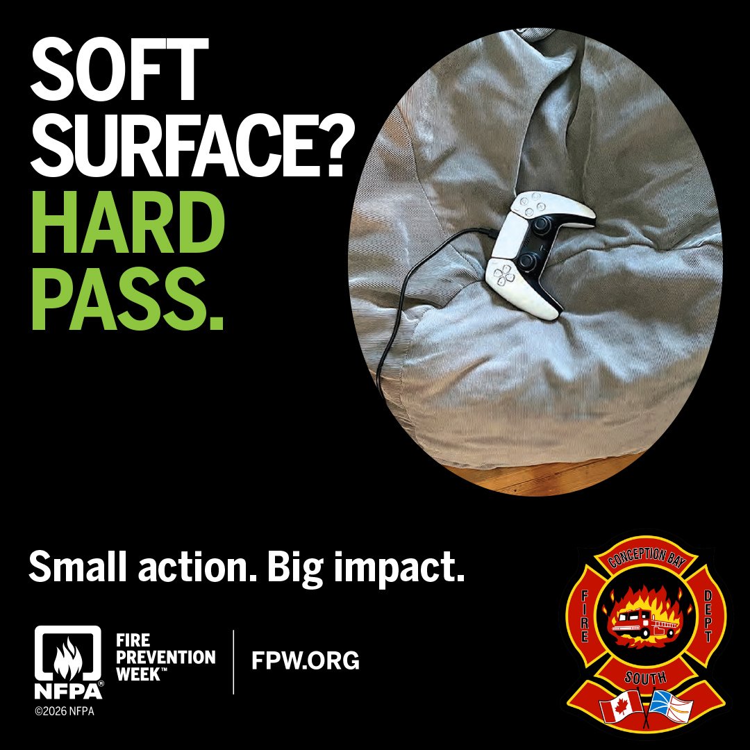 TownofCBS's tweet photo. 🔥It's Fire Prevention Week 🔥

✅ Charge on a hard, flat surface like a table, desk, or floor. 

❌ Beds, couches, and pillows can trap heat and block airflow, which can cause a battery to overheat. 

#firepreventionweek #sparky #firesafety #batterysafety https://t.co/uDaNhQrOuW