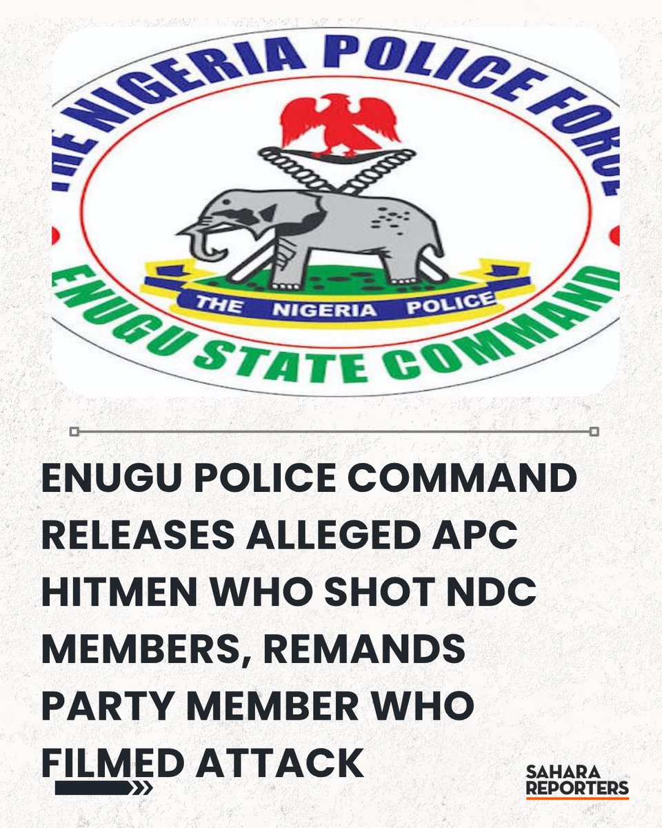 SaharaReporters's tweet photo. Enugu Police Command Releases Alleged APC Hitmen Who Shot NDC Members, Remands Party Member Who Filmed Attack | Sahara Reporters https://t.co/RXWxKbHEc1 https://t.co/T0zcHfdziz