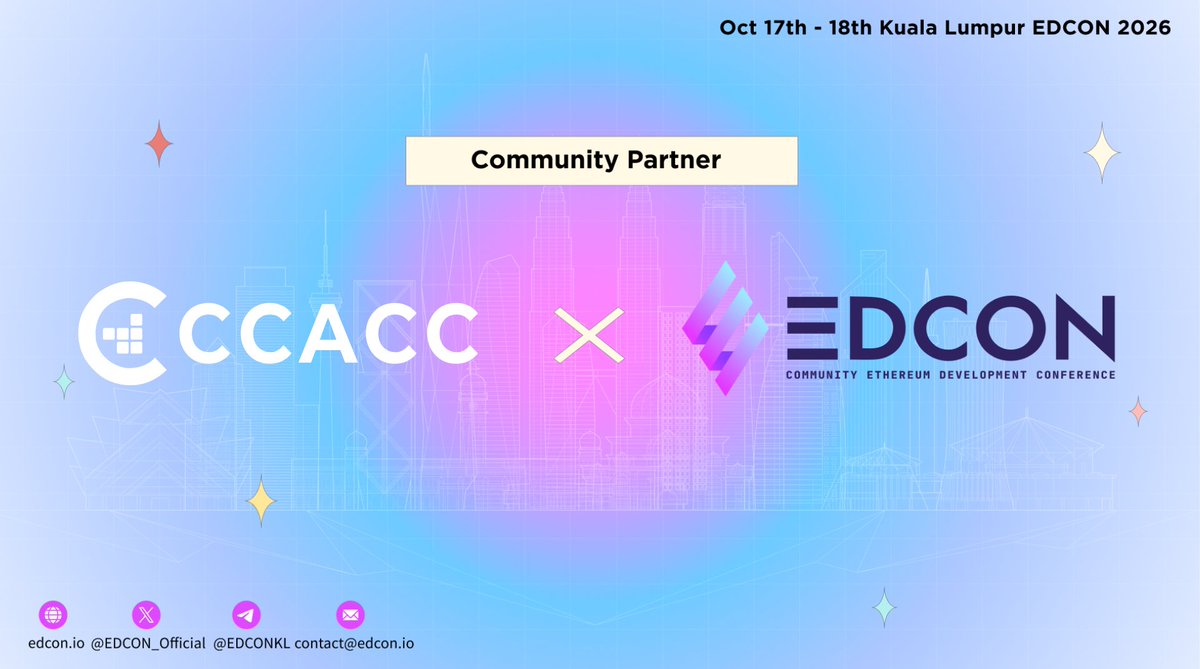 EDCON_Official's tweet photo. Happy to announce that @ccacc_hub is joing EDCON2026 as a community partner!!

EDCON 2026 will be held from Oct 17th to 18th in Kuala Lumpur, Malaysia🇲🇾! 
Event free tickets ：https://t.co/mNK5DPk7IR

🔔Join Us at EDCON 2026!

Apply to speak, sponsor, volunteer, or collaborate—EDCON offers unmatched access to the global Ethereum community.

More info: https://t.co/T4VQf5PWNK