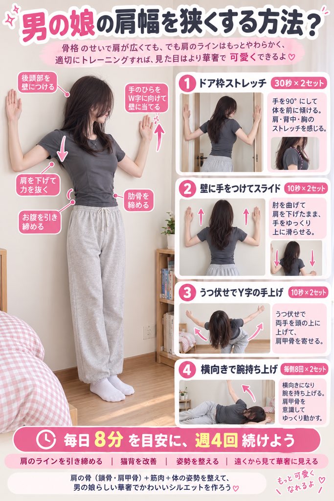 moonlight_ruri's tweet photo. 男の娘の肩ラインを整える｜1日8分の簡単ストレッチ https://t.co/jb1nmX97GX