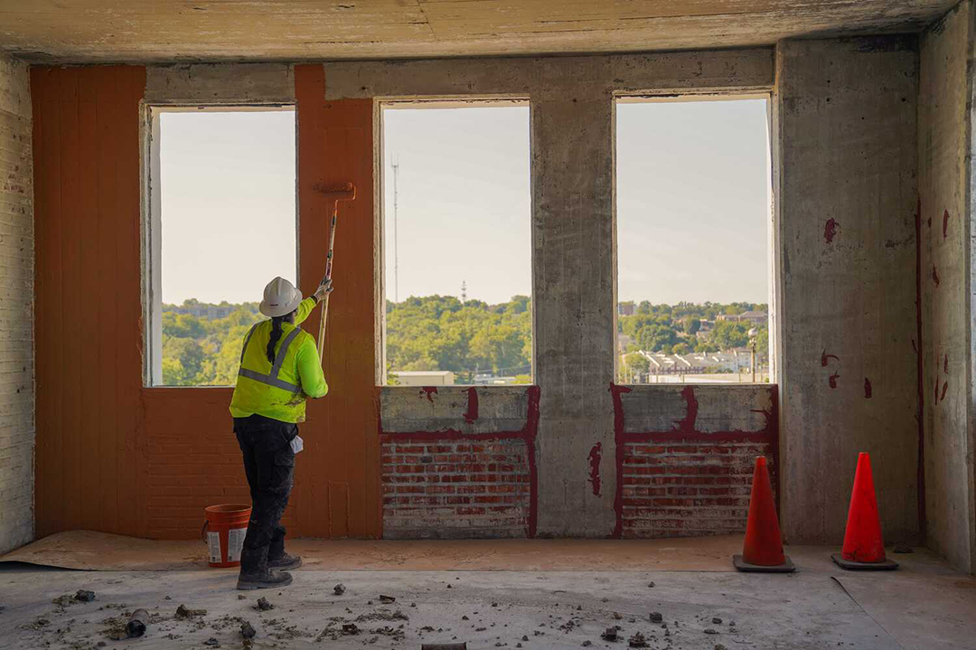 PROSOCO's tweet photo. "There's no true substrate. Just layers of brick." The project team restoring the former Hardesty Federal Complex in KCMO is encapsulating 12 stories of brick with a PROSOCO sandwich: Cat 5 on the interior, and BMC II on the exterior. https://t.co/18XDC2ZQSn https://t.co/0QcCAWuLhn