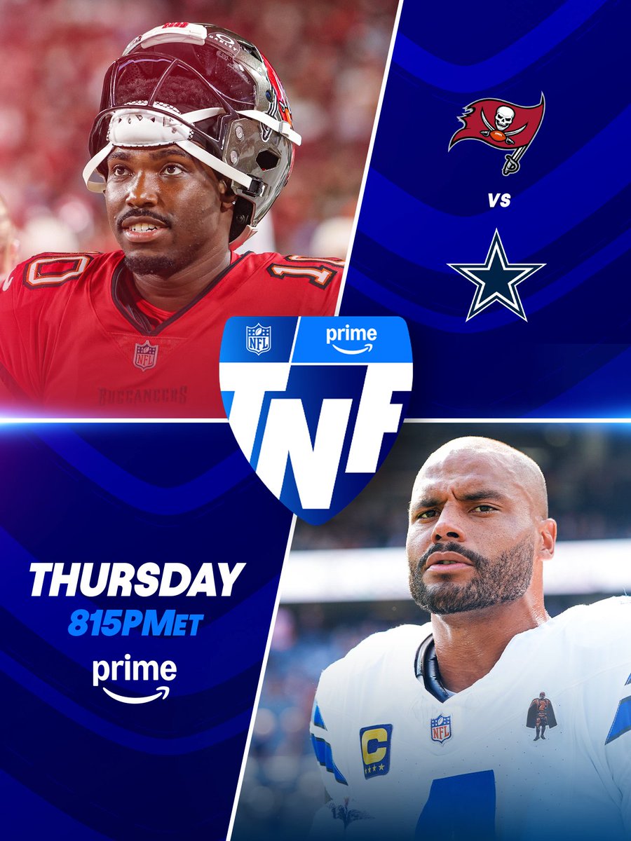 Rookie Jalon Daniels and the Bucs head to Dallas to take on Dak Prescott and the Cowboys on TNF ✨

TBvsDAL – Thursday 8:15pm ET on Prime Video
Stream on @​NFLPl
