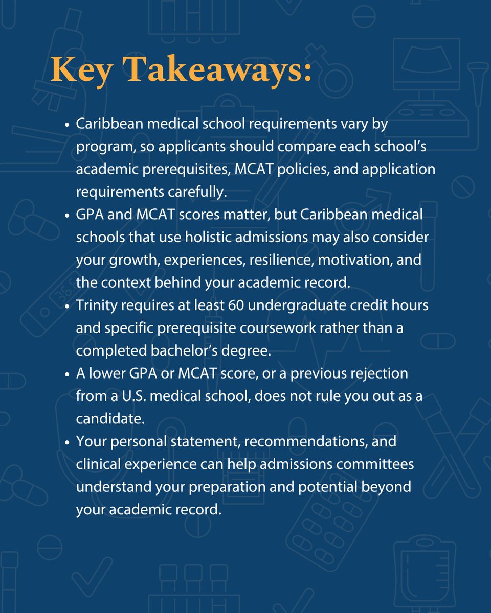 TrinityMedNews's tweet photo. Learn how to get into a Caribbean medical school, what admissions teams look for, and how Trinity evaluates GPA, MCAT scores, prerequisites, and more. 🥼🩺
Keep reading: https://t.co/71NowdW4NN
#MedSchoolAdmissions #MDProgram #MedStudent #MDAdmissions #MCAT #CaribbeanMedicalSchool