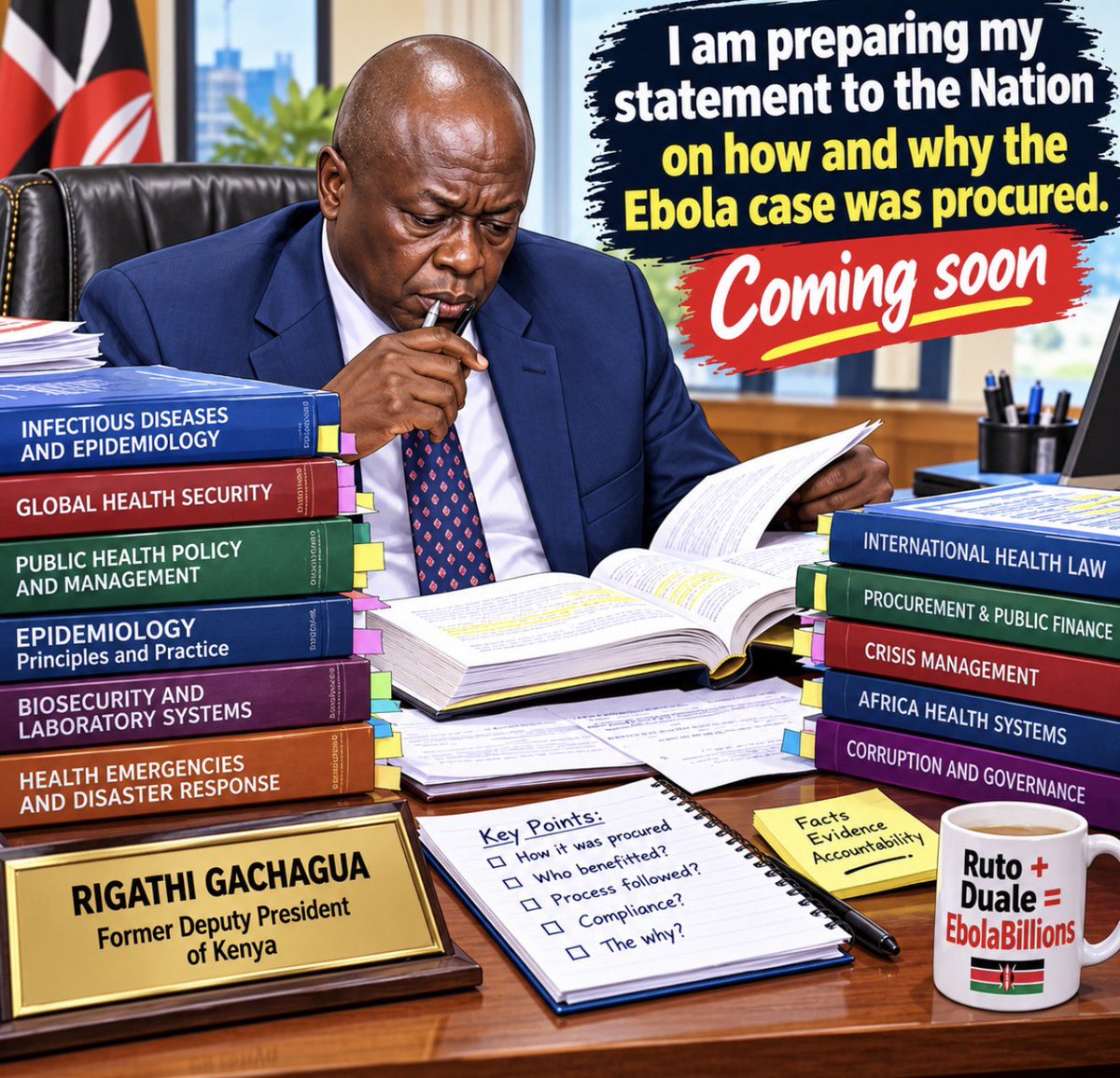 smutoro's tweet photo. Reports: @Rigathi set to address the Nation anytime from now on Kenya’s belated and most suspect confirmation of #Ebola first case https://t.co/W3puj34igf