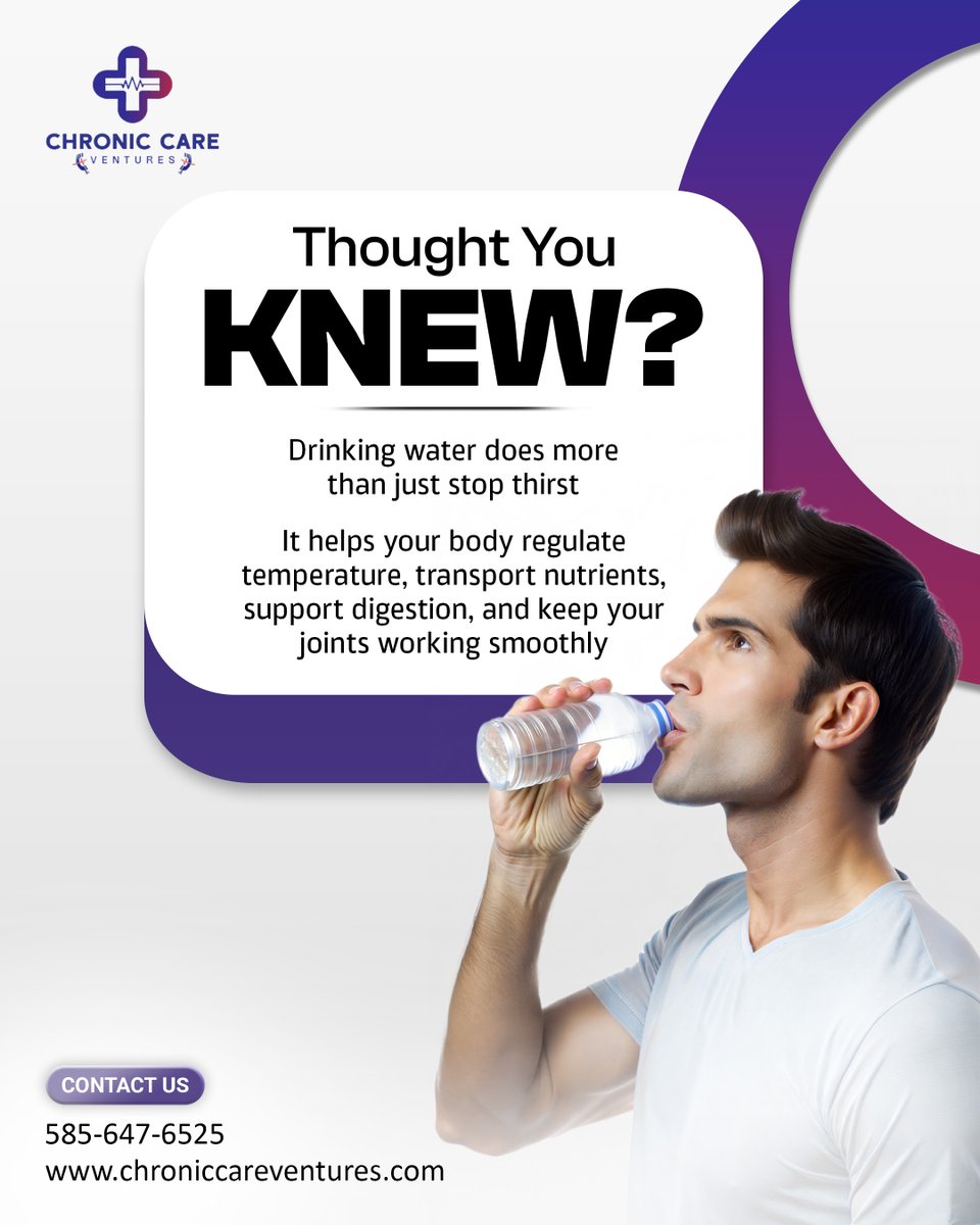 Chroniccareven's tweet photo. Hydration is a daily health habit. 
Water is one of the simplest things your body needs, yet it plays hundreds of important roles every day.
 #Hydration #StayHydrated #HealthyHabits #WellnessTips #HealthyLifestyle #SelfCare https://t.co/ITwx786d1L