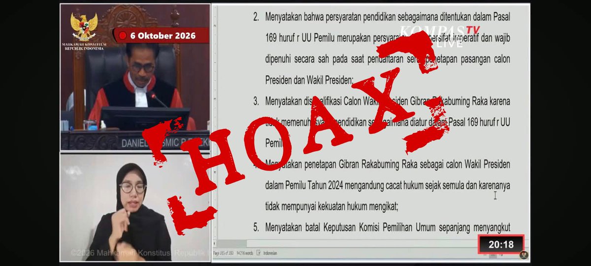 Riyah_na99's tweet photo. waspada Hoax Putusan MK yang beredar saat ini, karena yang disebut sebagai putusan tersebut adalah tuntutan penggugat dan bukan putusan final dari Mahkamah Konstitusi. https://t.co/qlfdCUSc8M