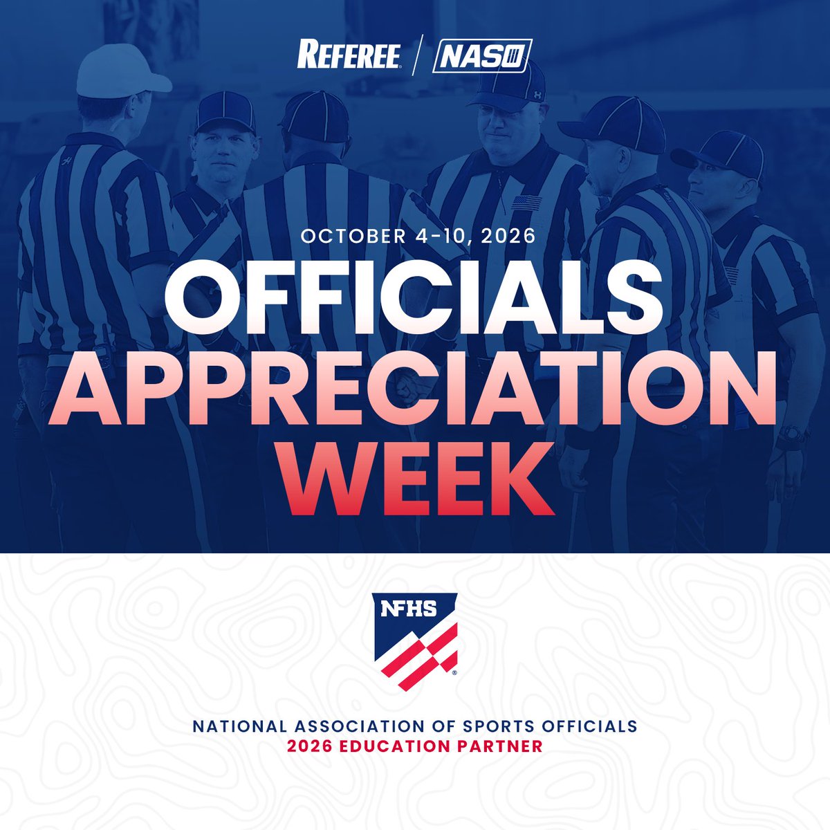 RefereeMag's tweet photo. There are more high school sports officials than at any other level, and we have them to thank for keeping our prep games fair and safe throughout the nation. Thank you to our good friends and partners at the NFHS for developing Officials Appreciation Week! https://t.co/UA4Ayg8gL6