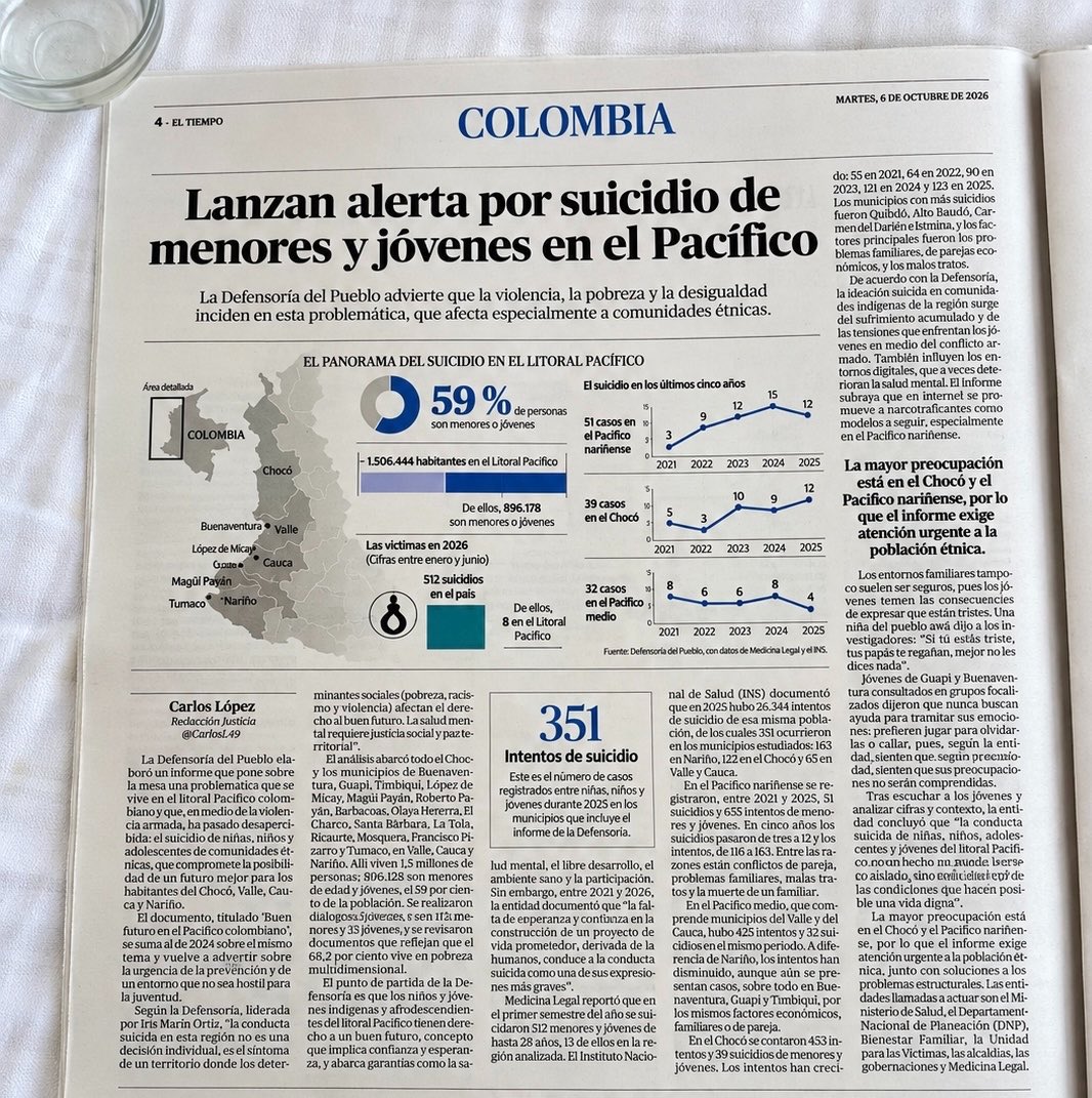 leonardonzalez's tweet photo. La gravedad de este informe de la @DefensoriaCol exige toda la atención del Estado. 

Que tantos niños, niñas y jóvenes del Pacífico estén llegando a situaciones límite obliga a mirar mucho más allá de las cifras y entender qué está pasando en sus territorios, sus familias y sus comunidades. 

El Estado debe responder con urgencia.