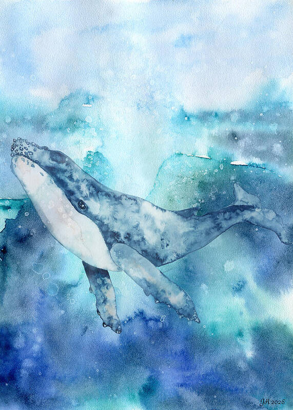 HurmerintaArt's tweet photo. The Humpback Whale In The Blue Ocean. Watercolor art. #giftidea #marinelife #wallart #cards #bags #notebooks #whales https://t.co/4p9lKMHKUn https://t.co/DZ0UUH4GAk