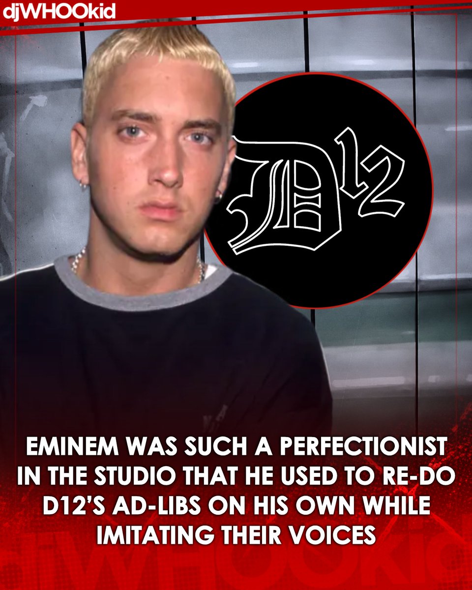 DJWhooKid's tweet photo. “He sounded just like me, my voice!” 😂🔥🐐

Bizarre says recording with Eminem during their D12 days could be exhausting because Em was obsessed with getting everything right. Sometimes they would spend five or six hours working on a single verse. 

One night, Bizarre went home while Eminem still wanted him to redo some ad-libs. Apparently Em didn’t feel like waiting until the next day:

“I guess he couldn’t wait for me, so when I came back the next day, he had did ’em for me”.

The craziest part was Eminem had actually imitated Bizarre’s voice to record them and nailed it, leaving Biz shook.